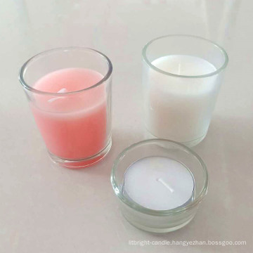 New Product glass holder white filled votive candles wholesale